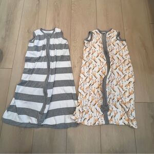 Set of 2 Burts Bees Gray and White Striped Sleep Sacks - 12-18 mo